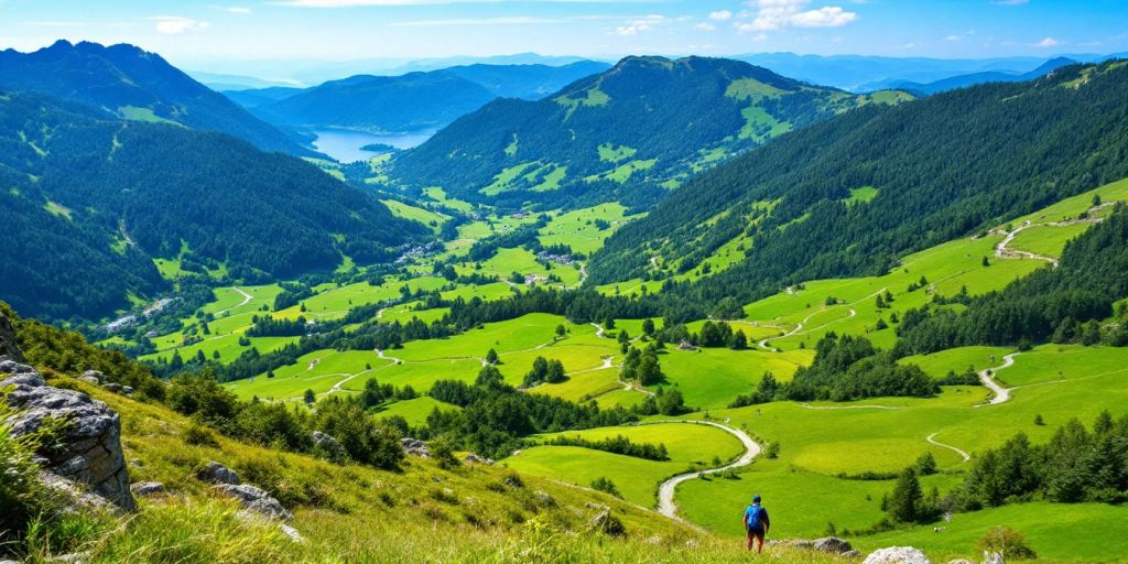 Hikers on a lush green trail in Luxembourg.
