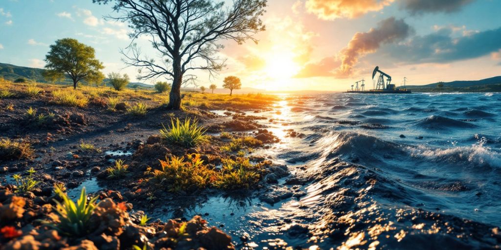 Landscape with rare metals versus an oil spill.