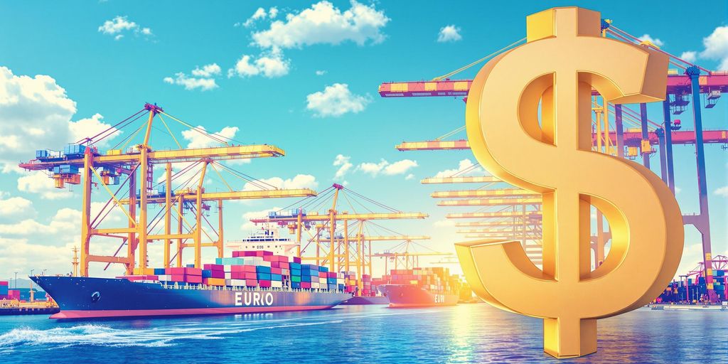 Cargo ships and containers at an international trade port.