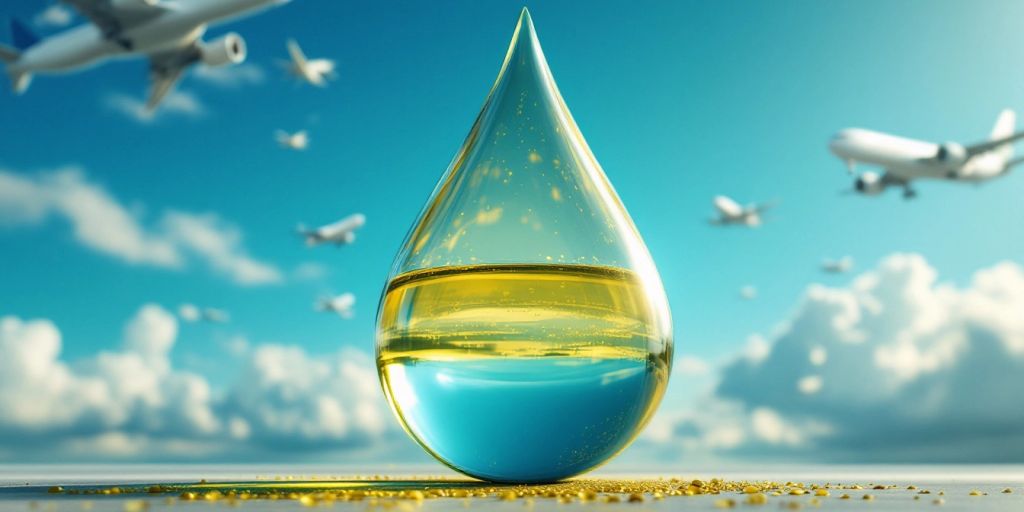 Biofuel drop with aircraft in a clear sky.