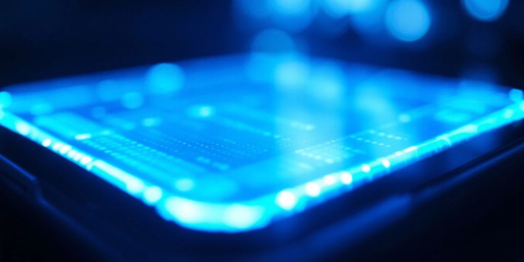 Close-up of blue light from a digital screen.