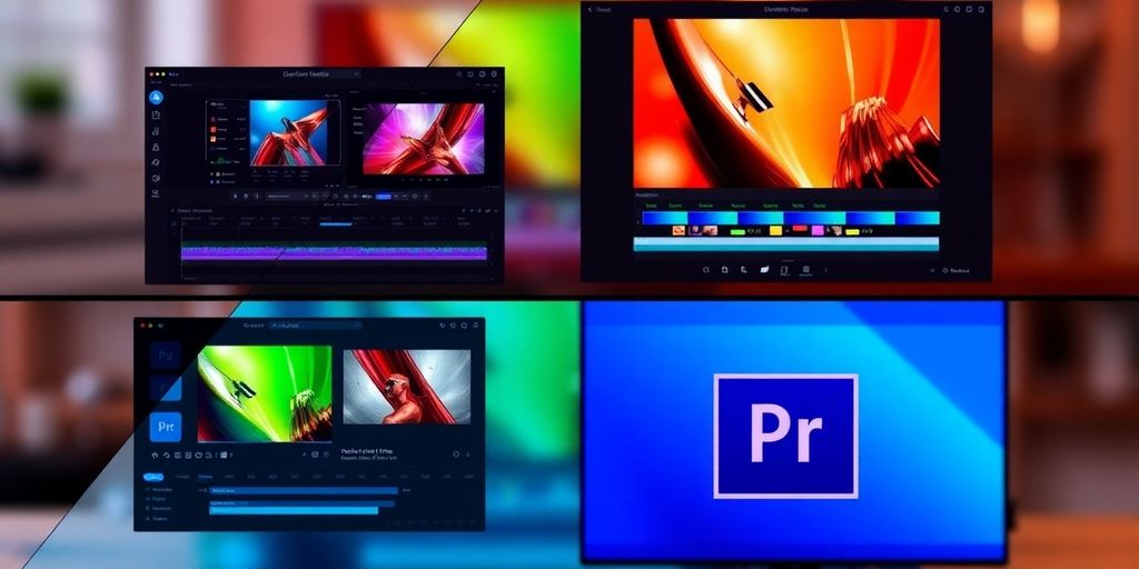 Three video editing software interfaces side by side.