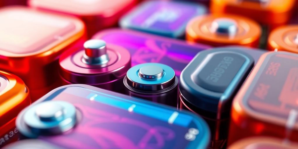 Advanced batteries for electric cars in vibrant close-up.