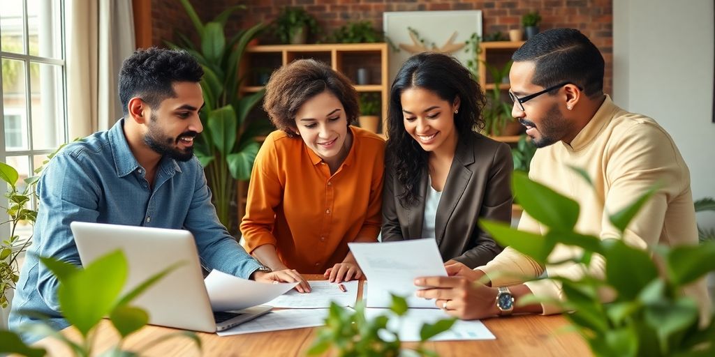 Group planning investments together at a table.