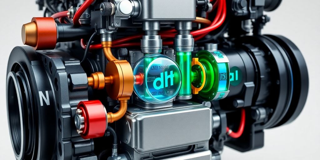 Diesel engine with hydrogen conversion components visible.