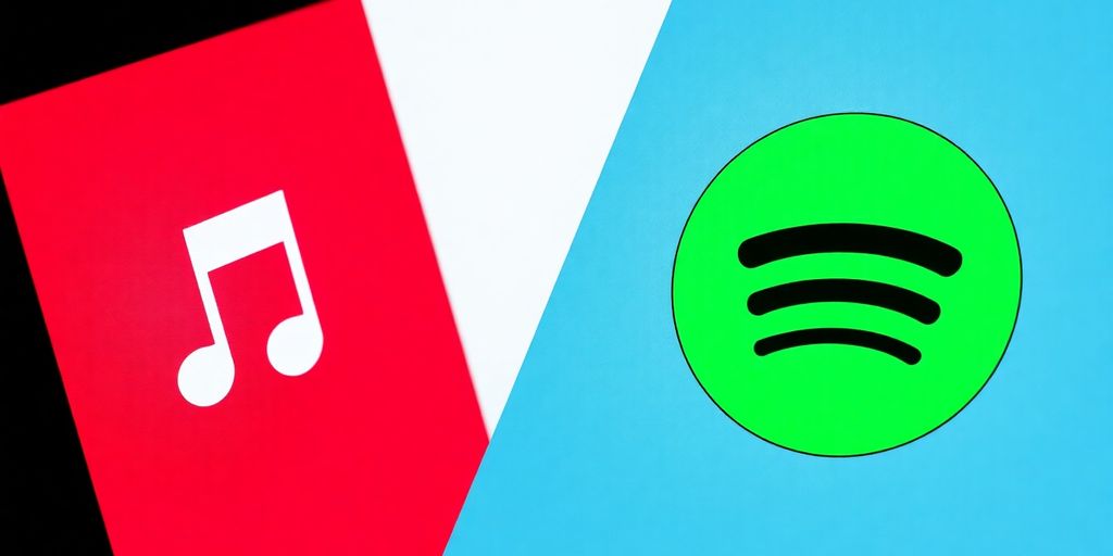 Apple Music and Spotify logos in vibrant colors.