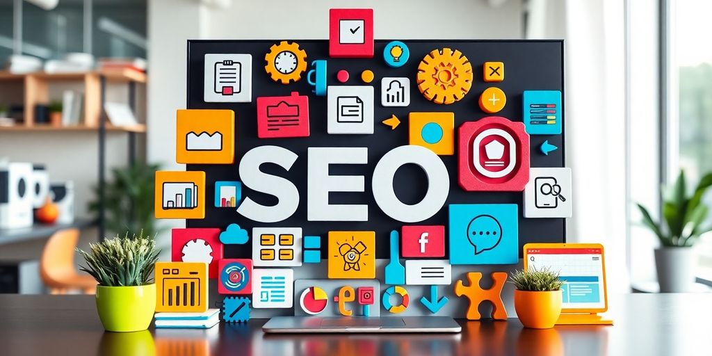 SEO tools for optimization in a modern workspace.