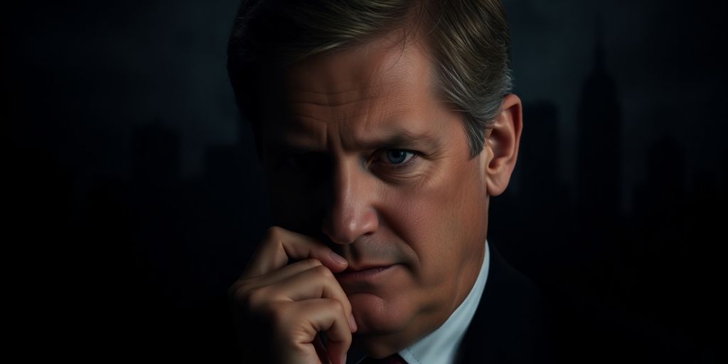 Portrait of a thoughtful politician in a moody setting.