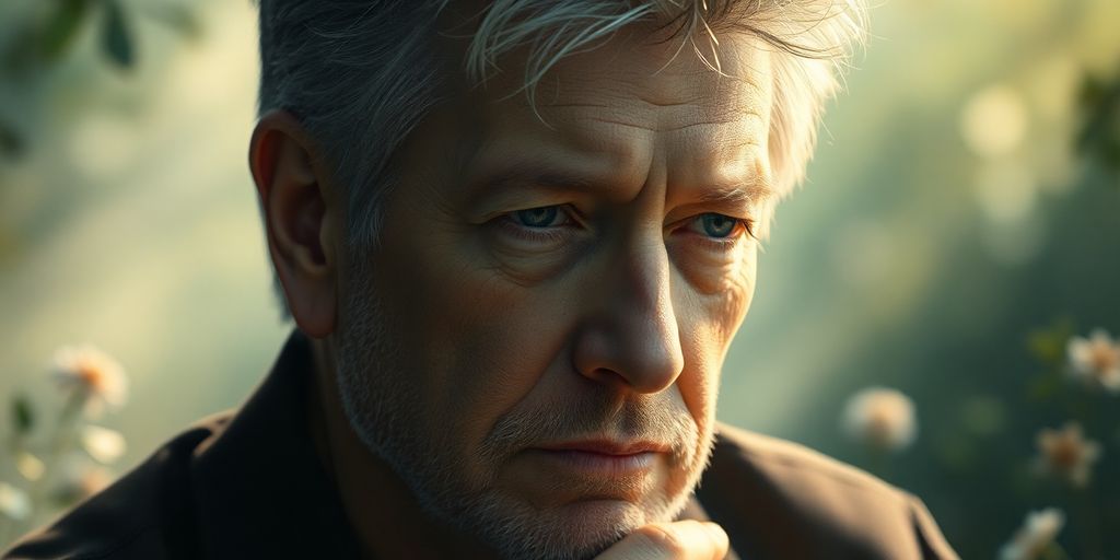 David Lynch in a tranquil setting, contemplating creativity.