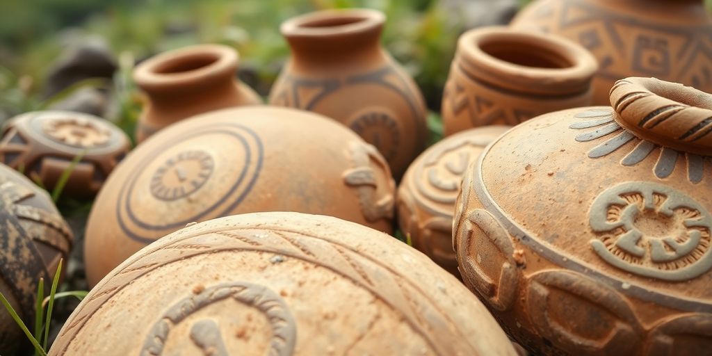 Photograph of ancient Corded Ware pottery with markings.