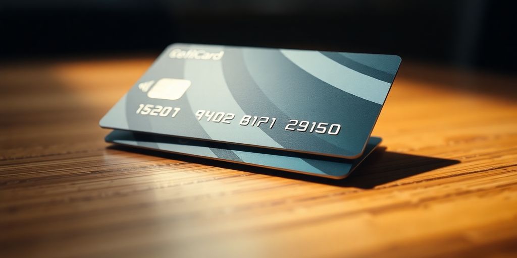 Elegant credit card on a wooden table with soft lighting.