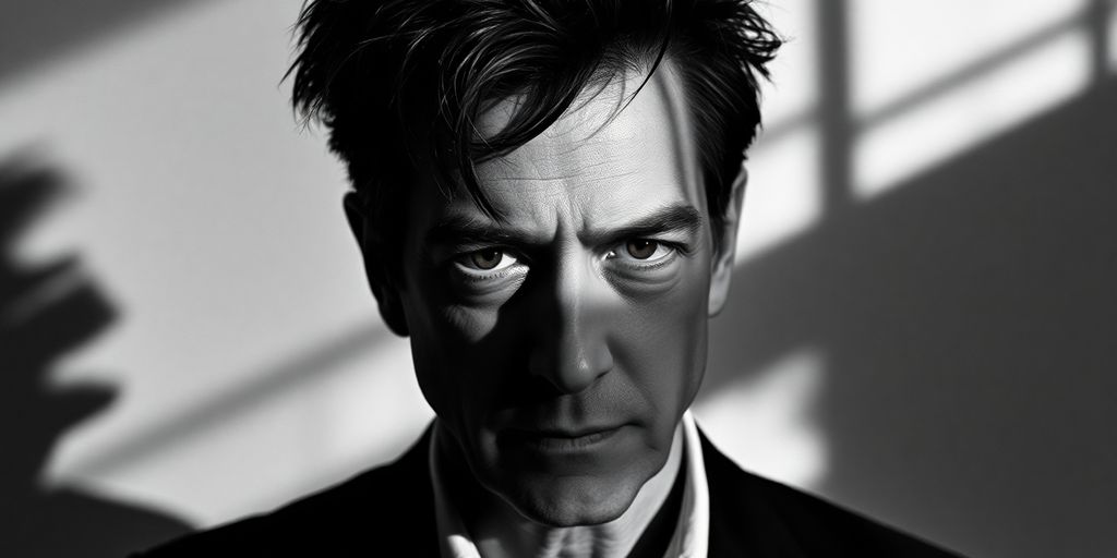 David Lynch in a black and white portrait.