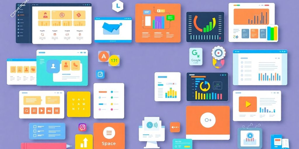 Diverse business software tools and interfaces on display.