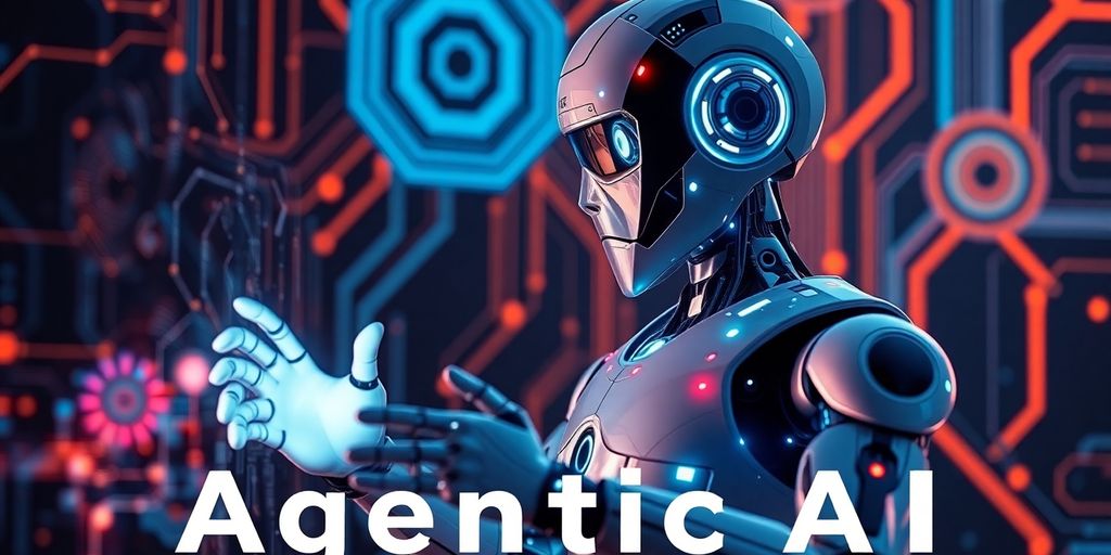 A robot interacting with a digital interface and circuits.
