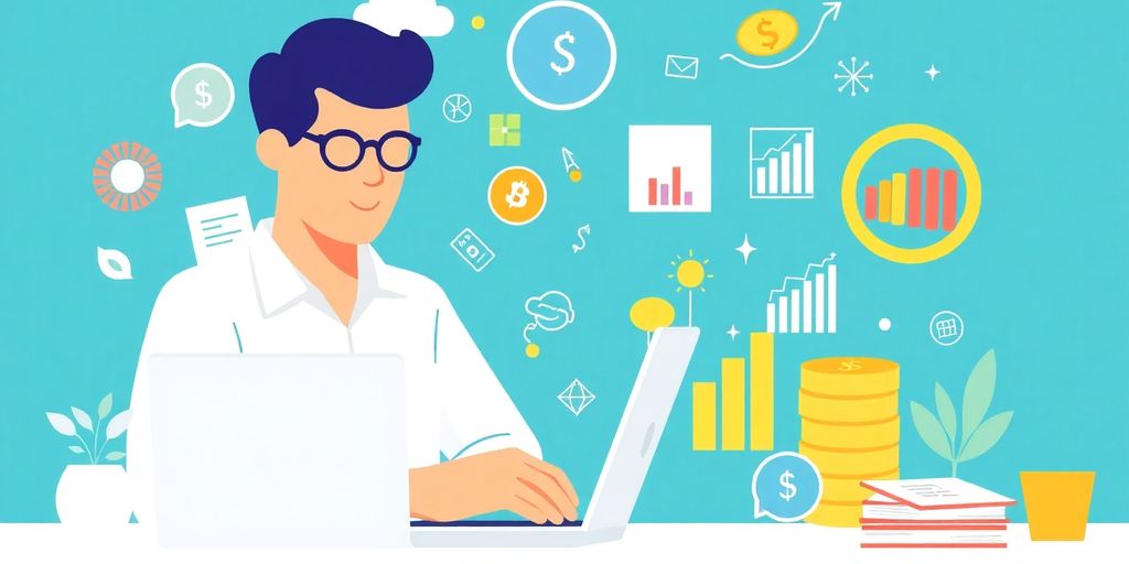 Person managing finances on a laptop with investment tools.