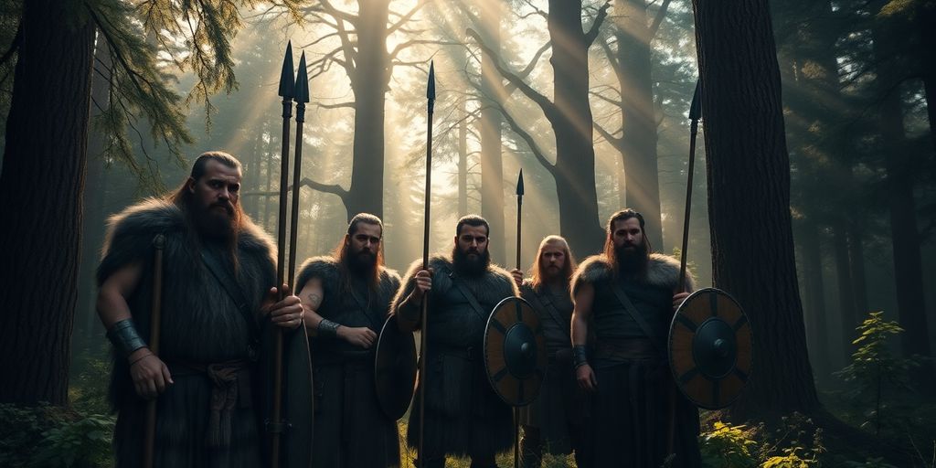 Ancient Germanic tribesmen in a forest.
