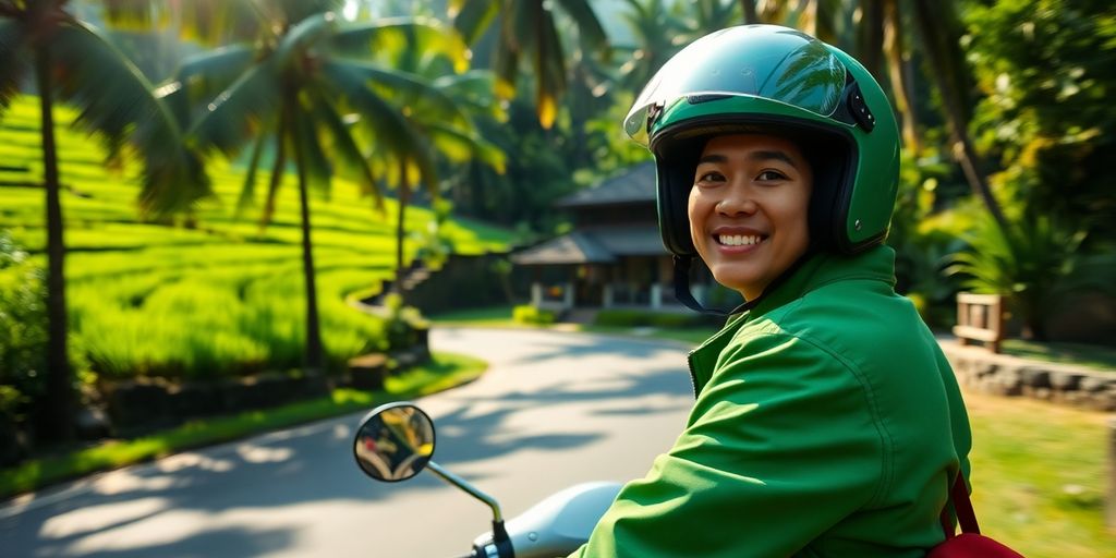 Grab driver on scooter in Bali