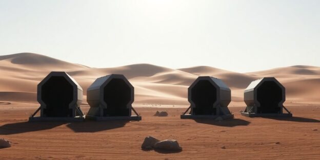 Missile silos opening with desert background