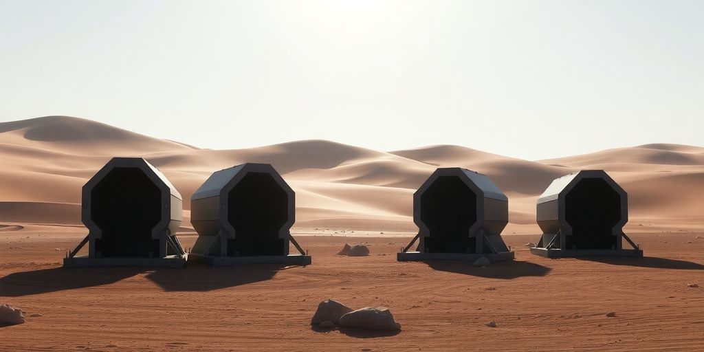 Missile silos opening with desert background