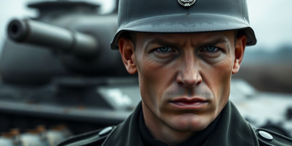 German soldier standing in front of a tank