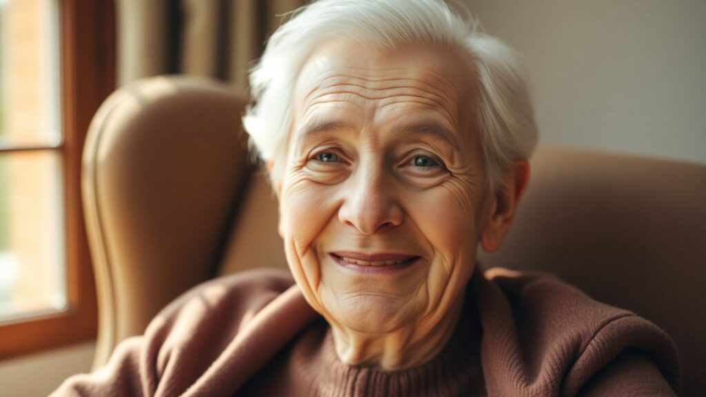 Smiling centenarian with a lifetime of wisdom.