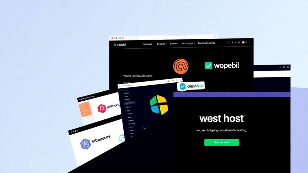 Collage of website interfaces and logos for hosting alternatives.