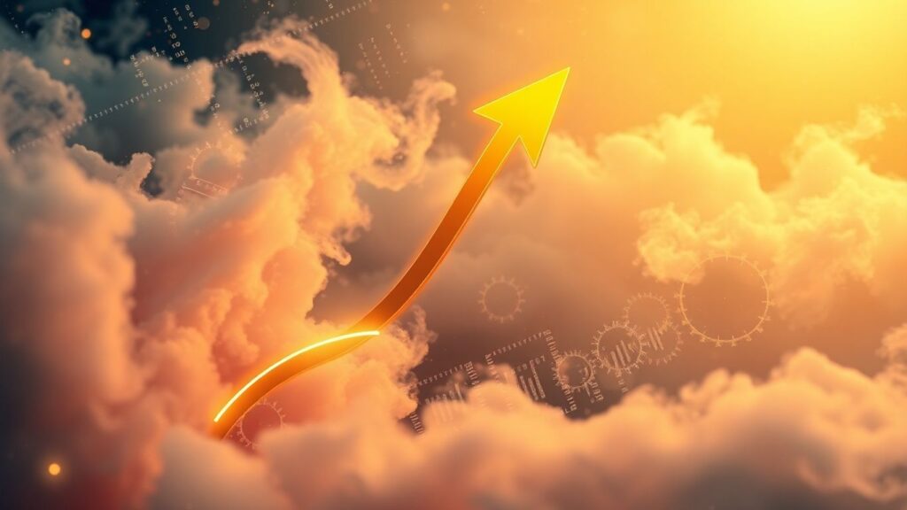 Upward arrow in financial data cloud