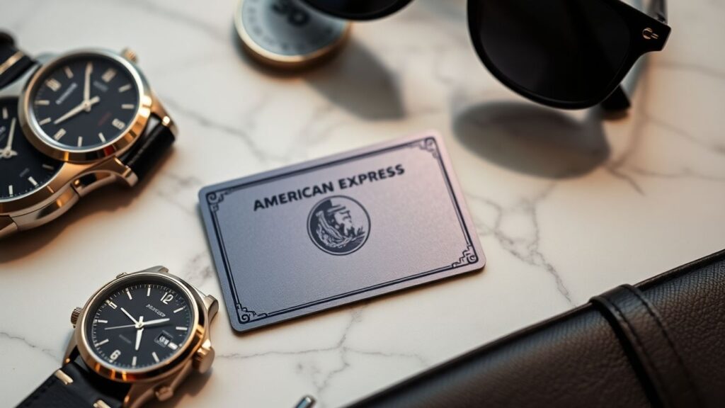 American Express card with luxury items and travel accessories
