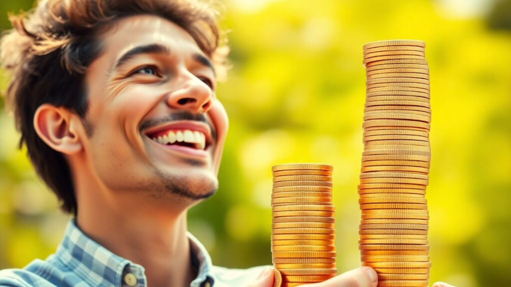 Net worth exploding upwards with gold and money.