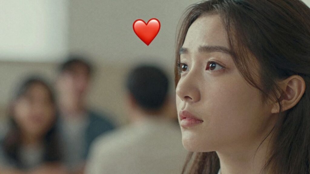 Woman contemplating her romantic future, heart emoji nearby.