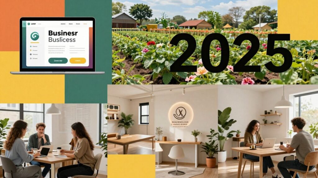 Collage of innovative business ideas for 2025.