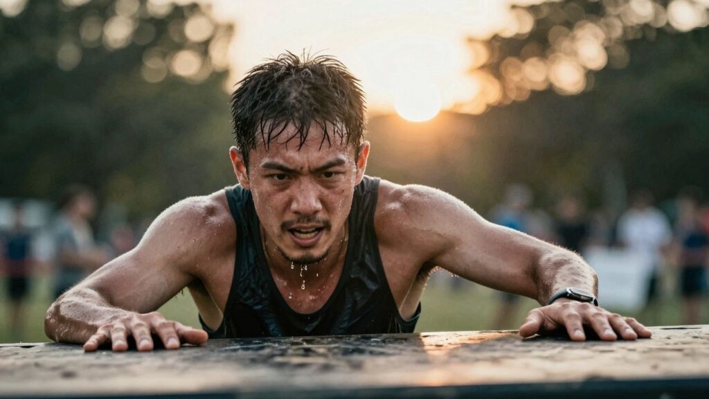 Person overcoming obstacles towards a bright future.