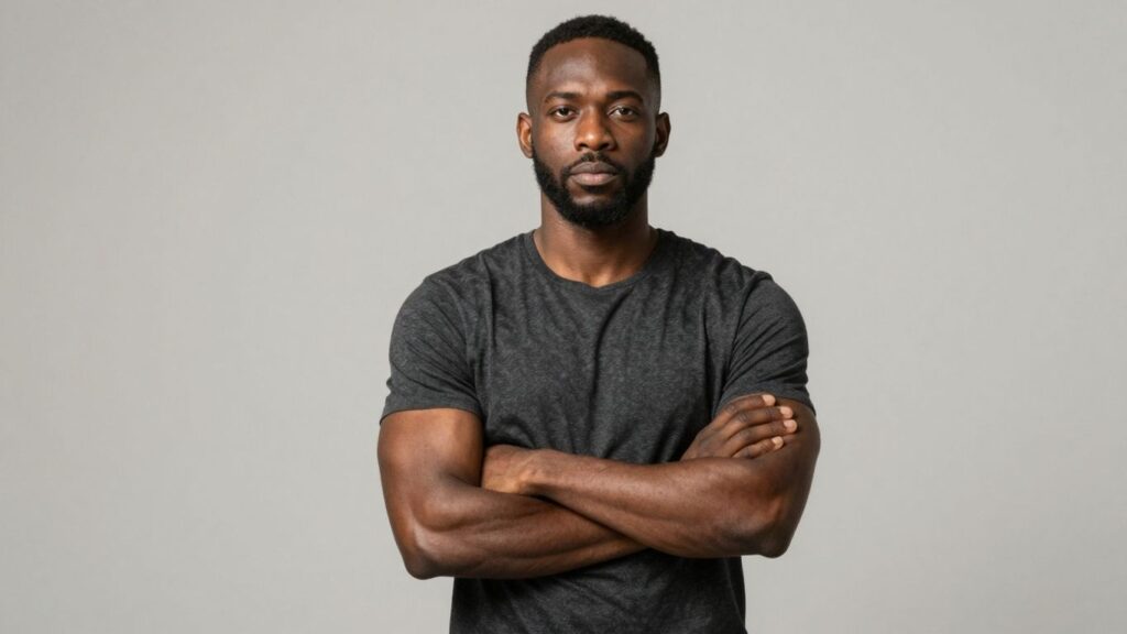 Man exuding strength and presence.