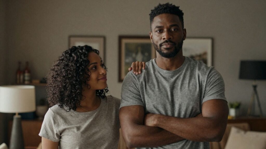 Man and woman in a warm, inviting home setting.