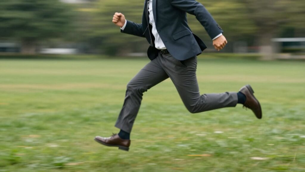 Businessperson in motion, symbolizing growth and progress.