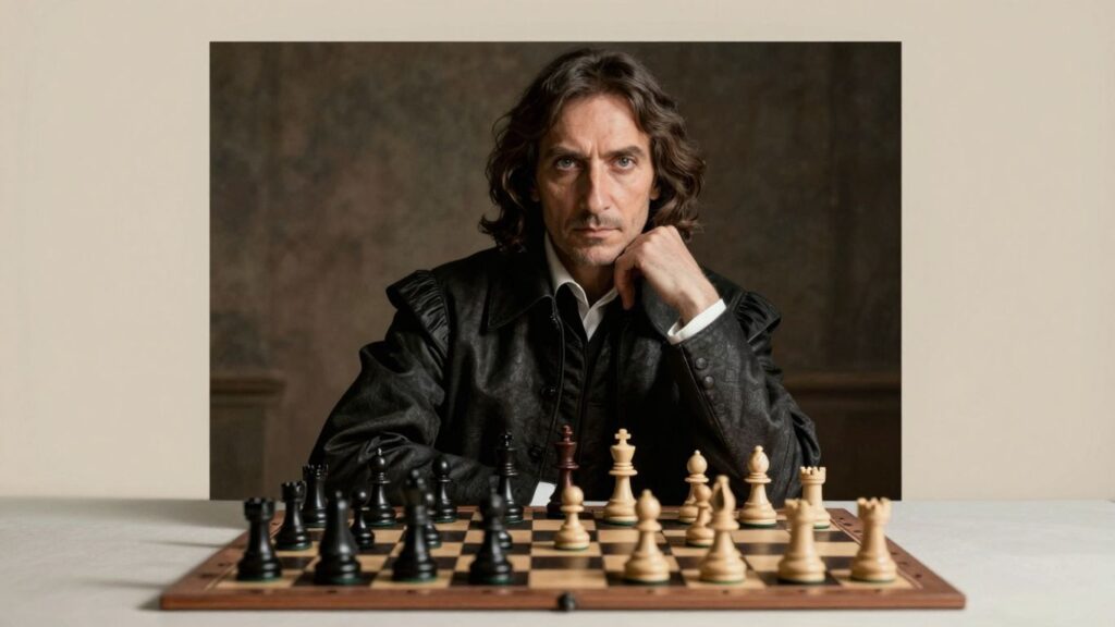 Man playing chess, strategic win after 30.