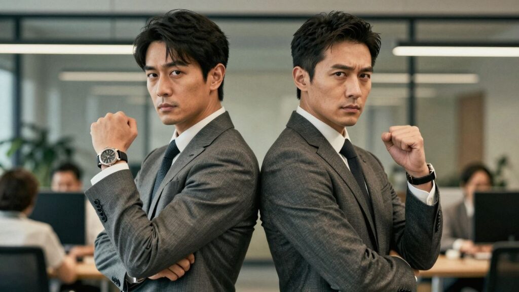 Two people in a work setting, one bossy, one boss.