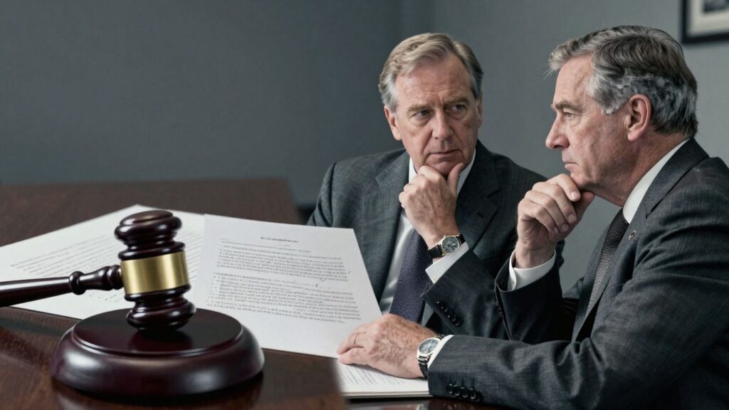 Legal documents, gavel, and discussion between [Johnson] and [McGovern].