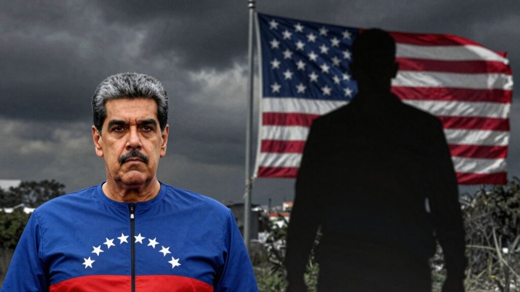 Venezuela and US flags in a tense standoff.