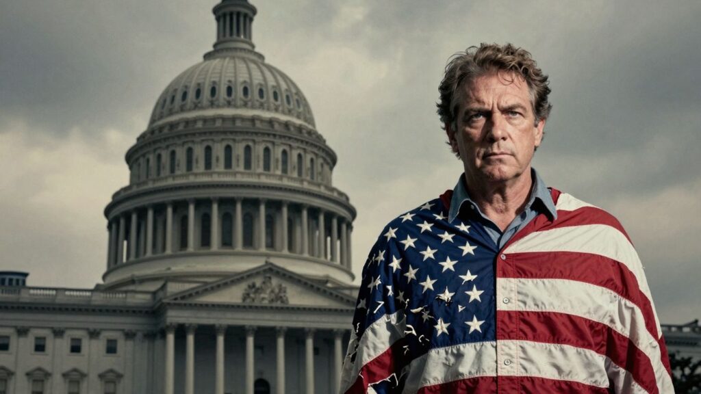 Paulo Nogueira Batista and a damaged American flag.