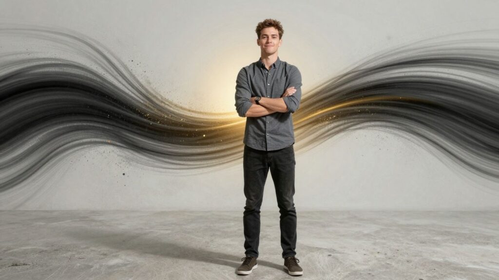 Confident person achieving success through self-obsession.