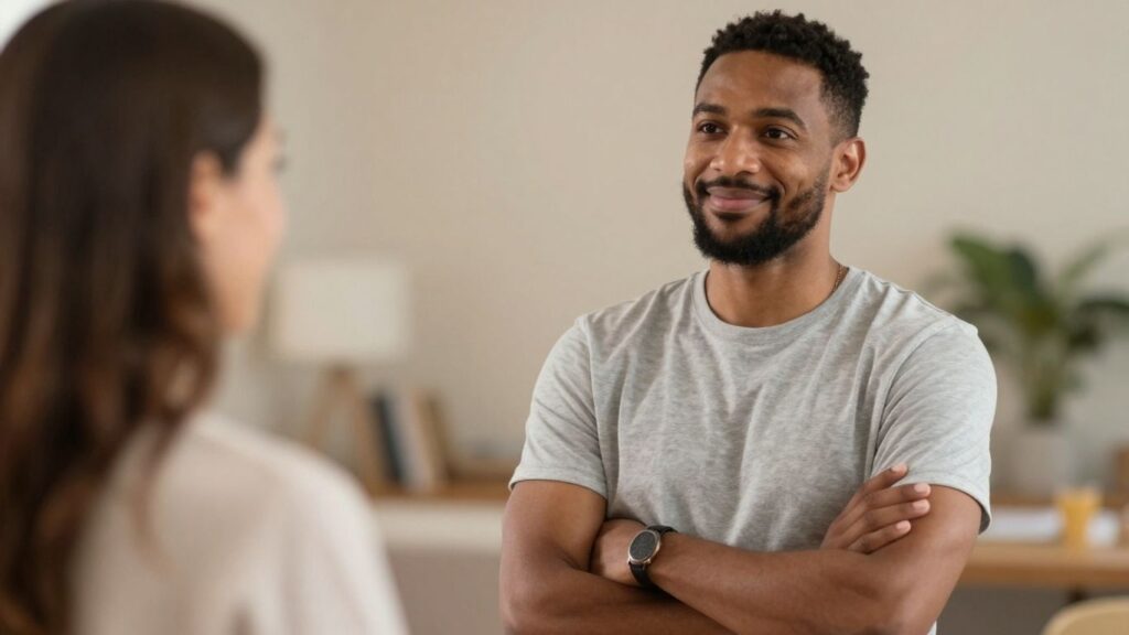 Man confidently attracting a woman's attention.