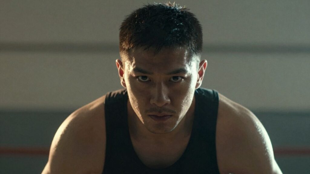 Focused person with a determined expression, achieving goals.