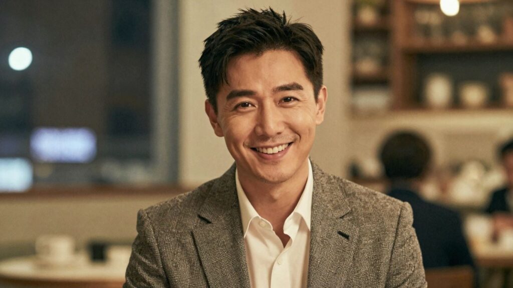 Man confidently looking at camera, romantic background.