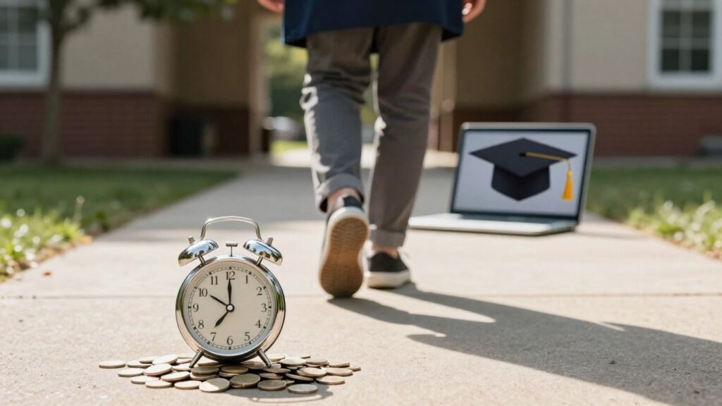 Person leaving time for money, choosing courses.