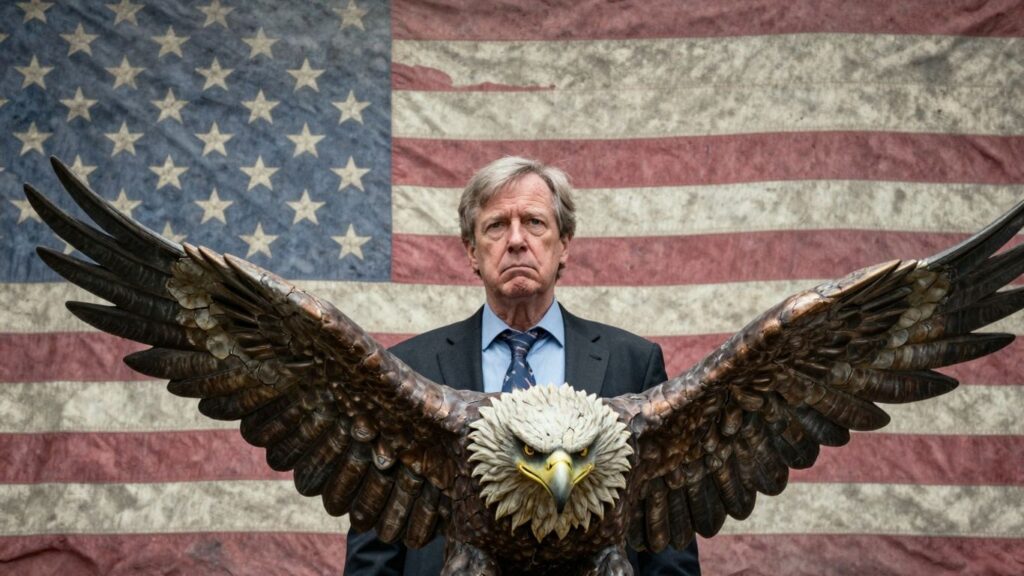 Richard Wolff, fading flag, cracked eagle statue.