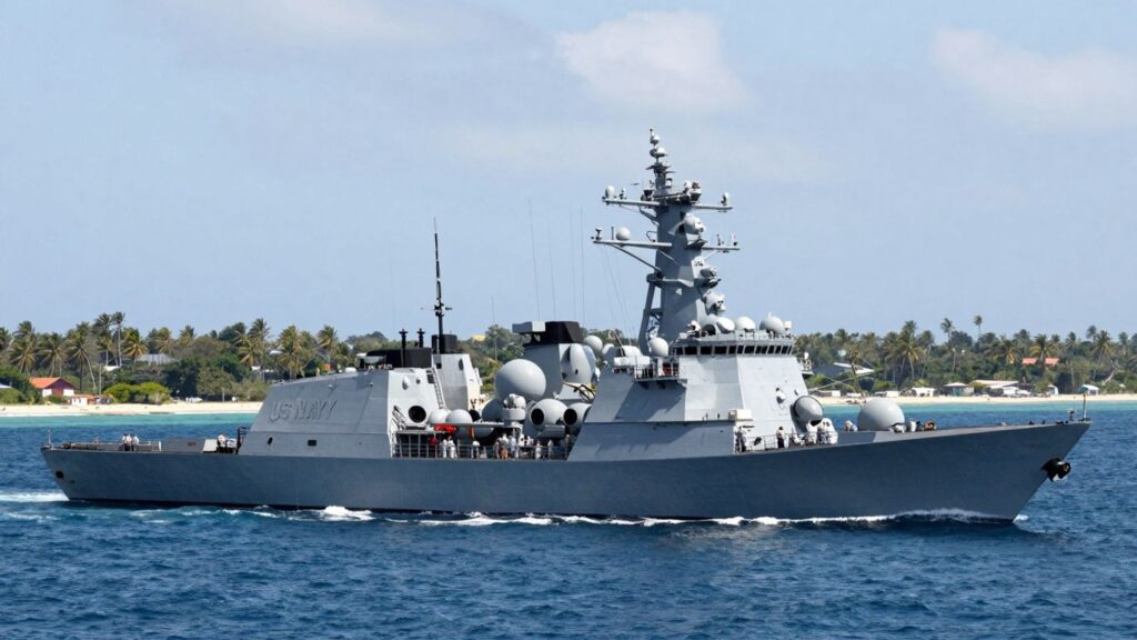 US Navy warship near Venezuela coast.