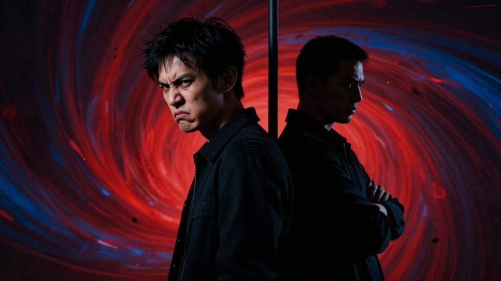 Person reacting angrily, another person defensive.