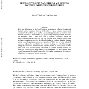 Business Environment, Clustering, And Industry Location: Evidence From Indian Cities