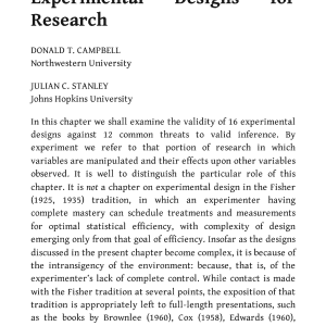 Experimental and Quasi-Experimental Designs for Research